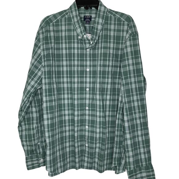 J Crew Shirt Mens 2XL Green Plaid Flex Washed Button Down Long Sleeve Casual NEW - Picture 1 of 7